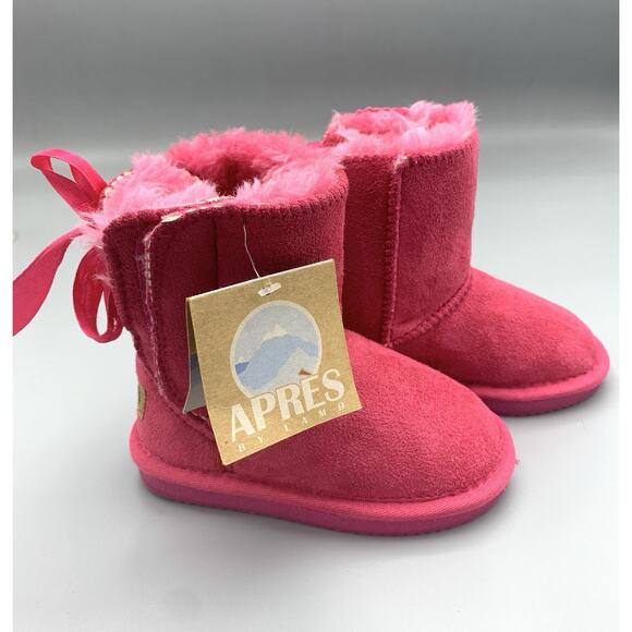 Apres By Lamo Girls Pink Suede Bow Ribbon Winter Boots Size Toddler 7C - Picture 1 of 9